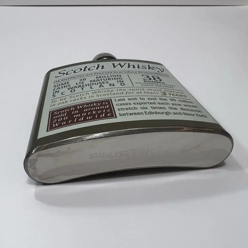 Stainless Steel Hip Flask Scotch‎ Whisky Graphic Novelty Barware Vintage